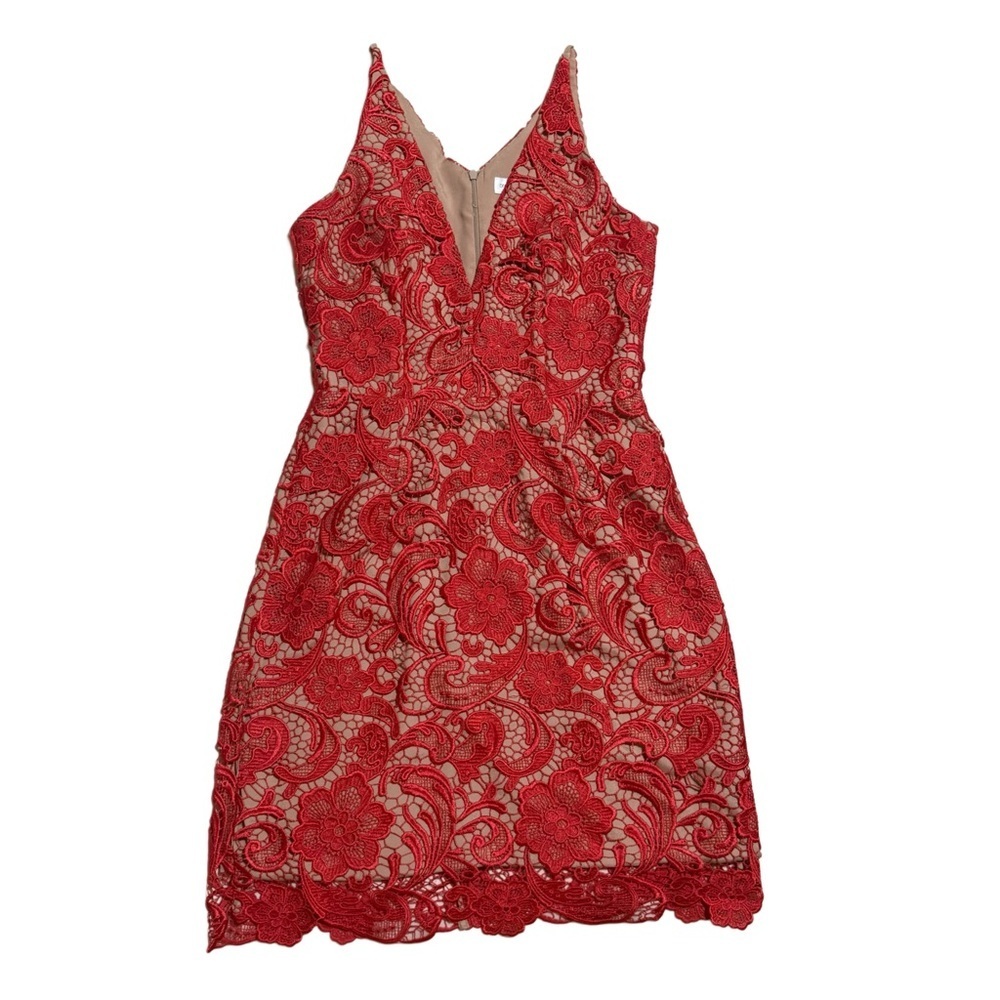 Dress the Population Marie Red Lace Midi Dress | Coquette | Formal | Size M